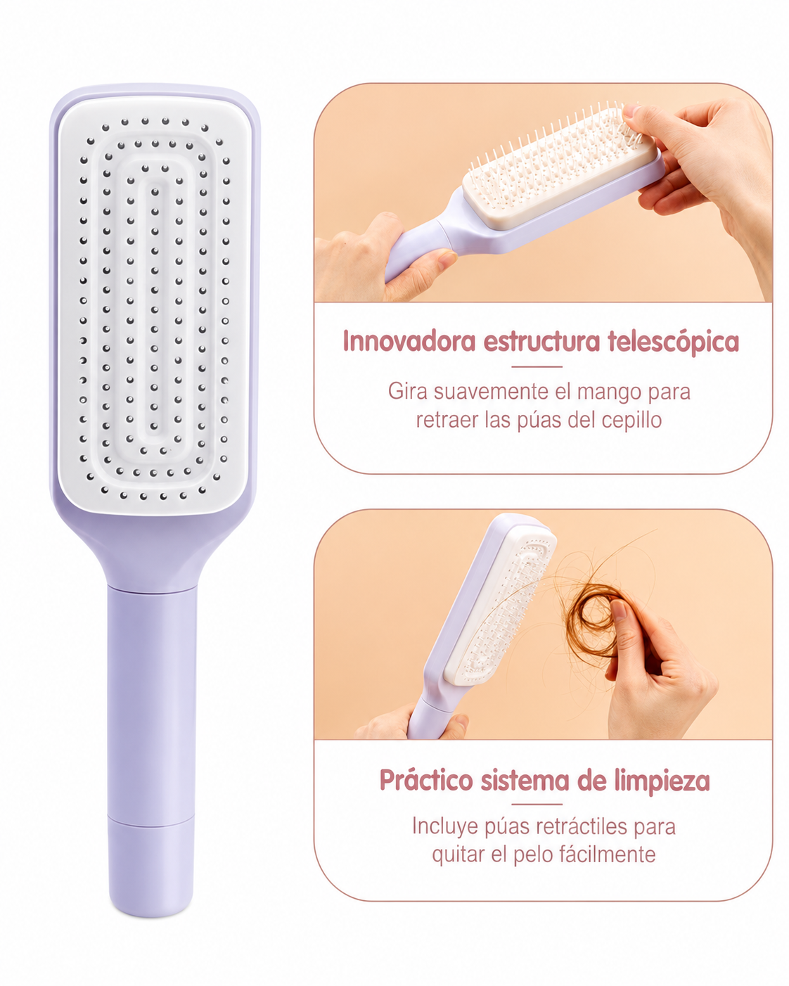 Cepillo Autolimpiante con Mango Giratorio Antiestático — VANTT