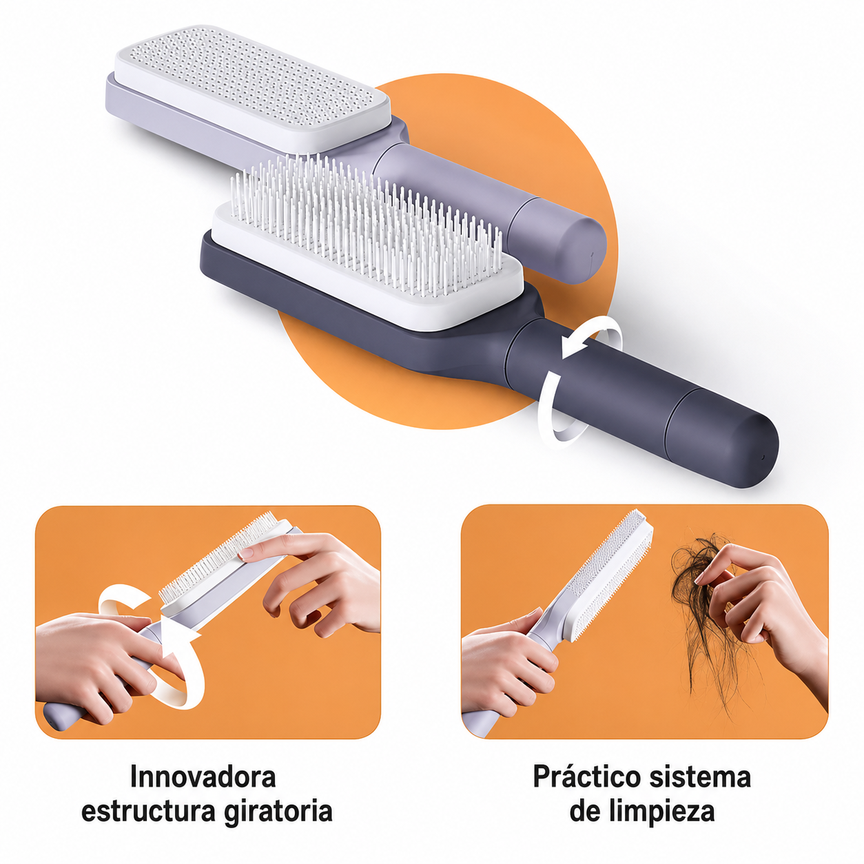 Cepillo Autolimpiante con Mango Giratorio Antiestático — VANTT