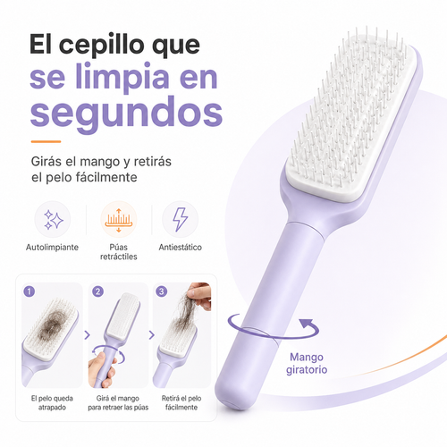 Cepillo Autolimpiante con Mango Giratorio Antiestático — VANTT