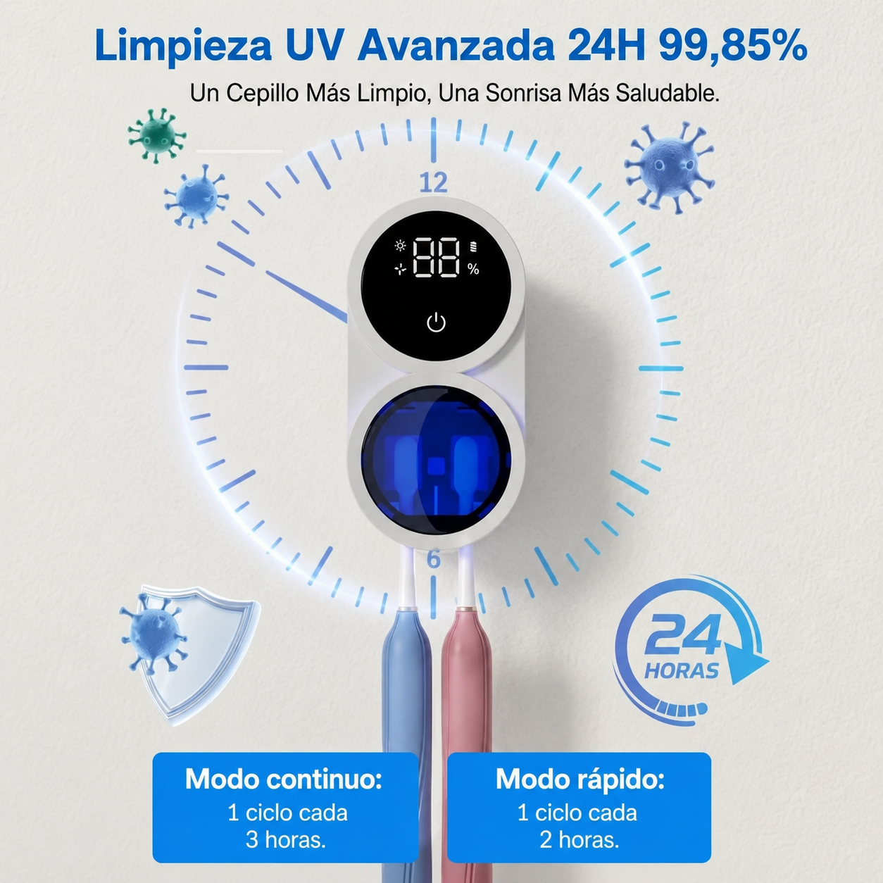 Soporte Portacepillos Inteligente con Esterilizador UV y Carga USB - VANTT